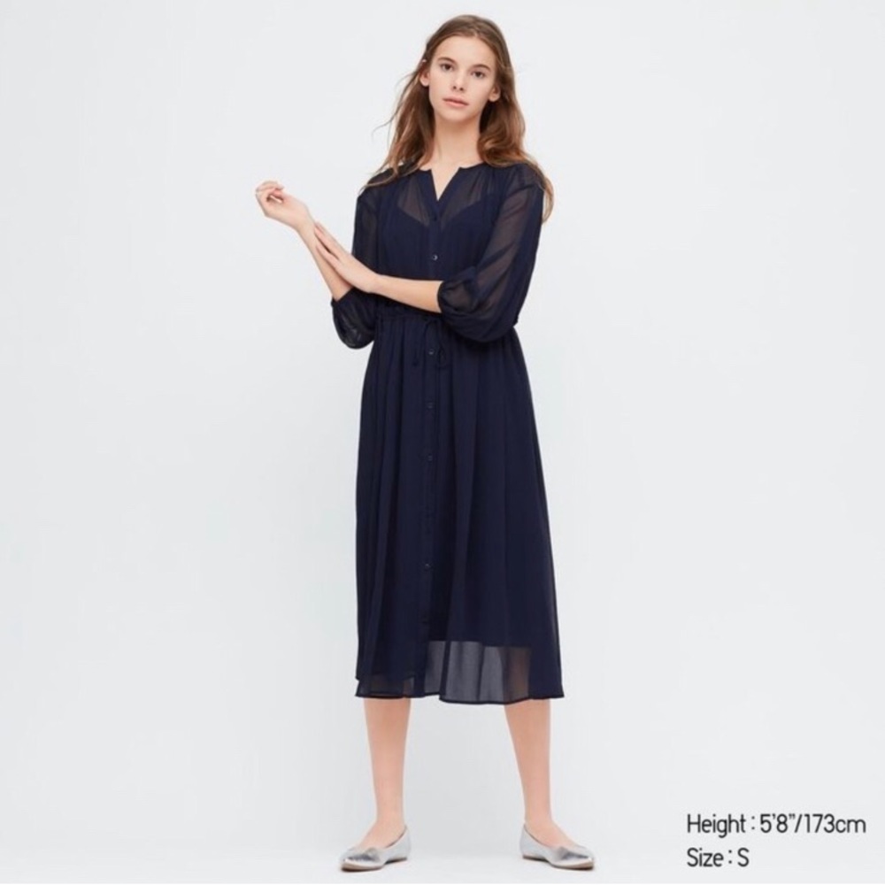 UNIQLO tiered midi dress 3/4 sleeves
